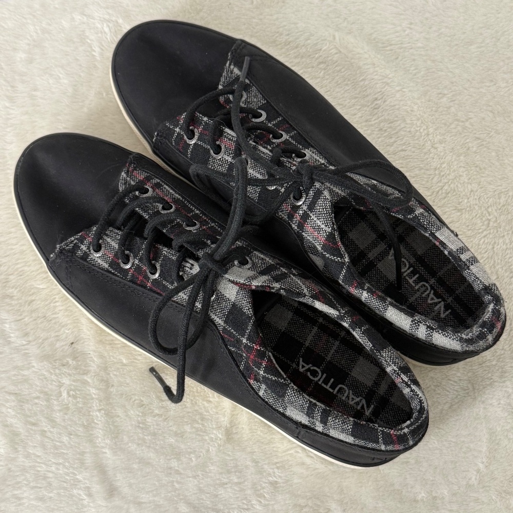 Nautica Leeboard Black & White Plaid Women's Sneakers Size 8